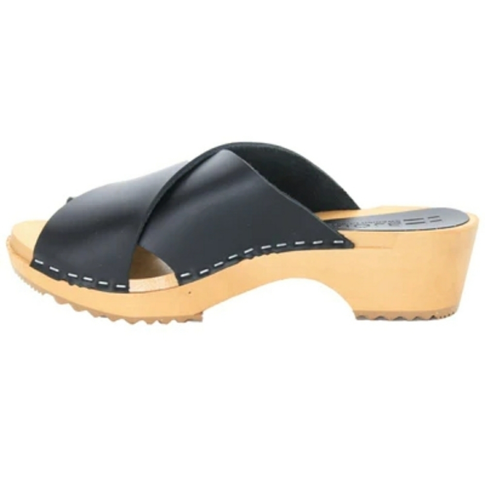 New BJORK EEVI Criss-Cross Wood Clog Leather Sandals, Size 40